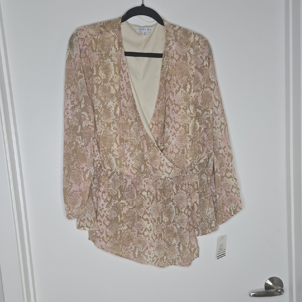 Chic Snake Print Blouse - Pink and Tan